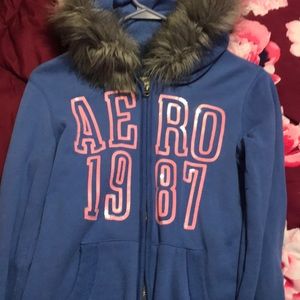 sweat jacket with fur hood